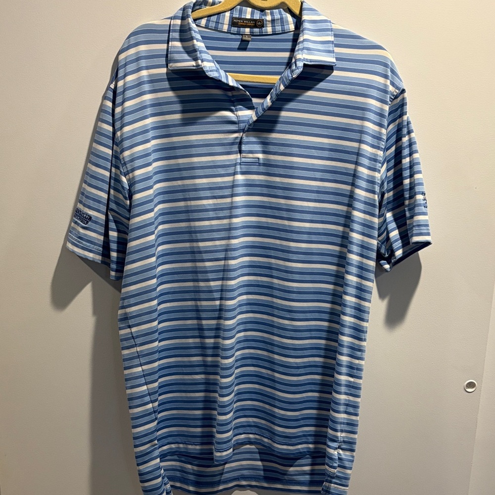 Peter Millar Blue and White Striped Polo Shirt